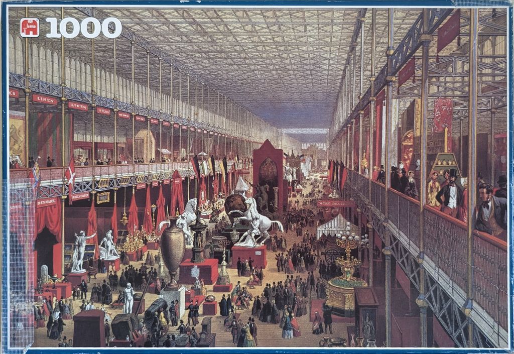 A detailed 19th-century illustration of the interior of the Crystal Palace at the Great Exhibition.