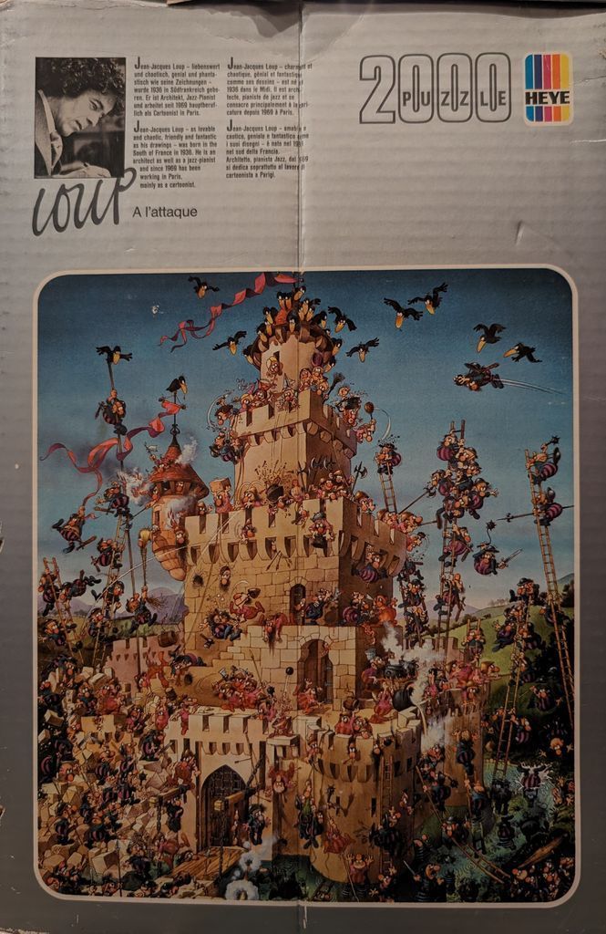 Cartoon illustration of a chaotic medieval castle siege