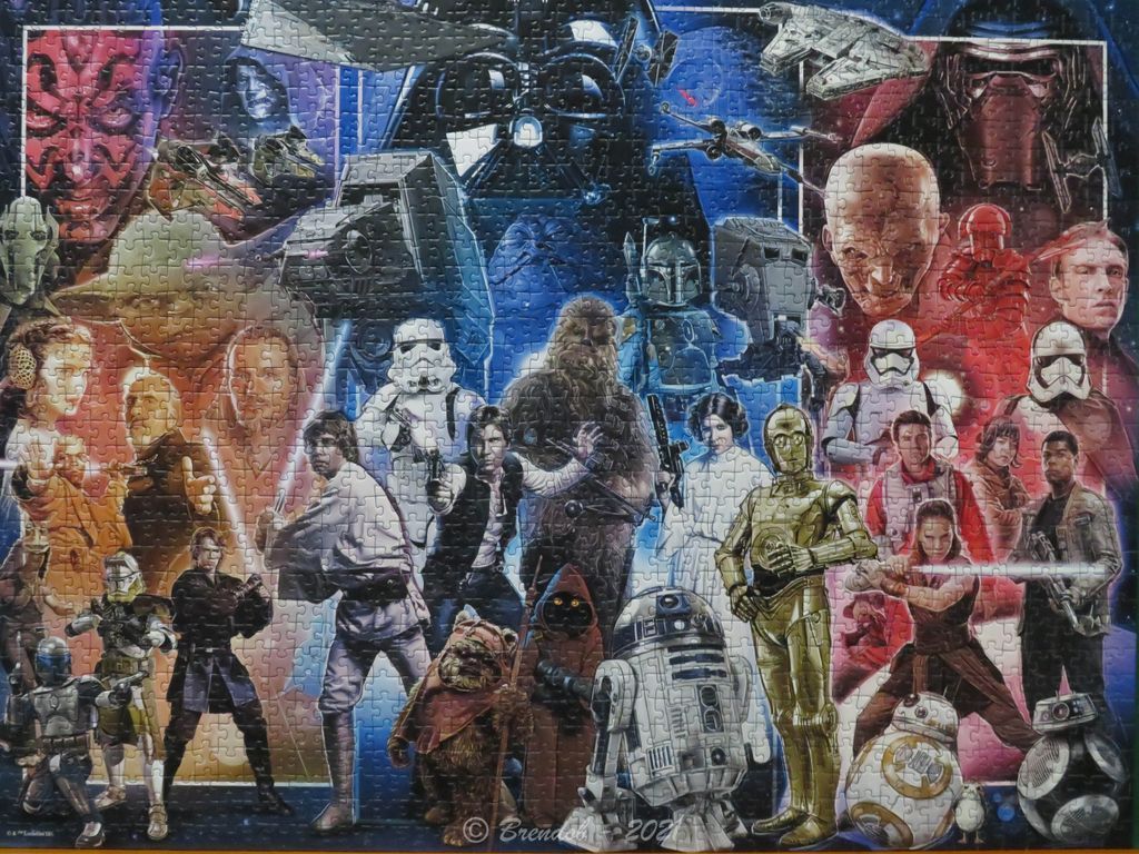 Collage of Star Wars characters including Luke Skywalker, Darth Vader, Han Solo, and various droids.