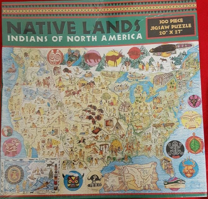 A vintage-style illustrated map of North America depicting various Indigenous cultures and wildlife.