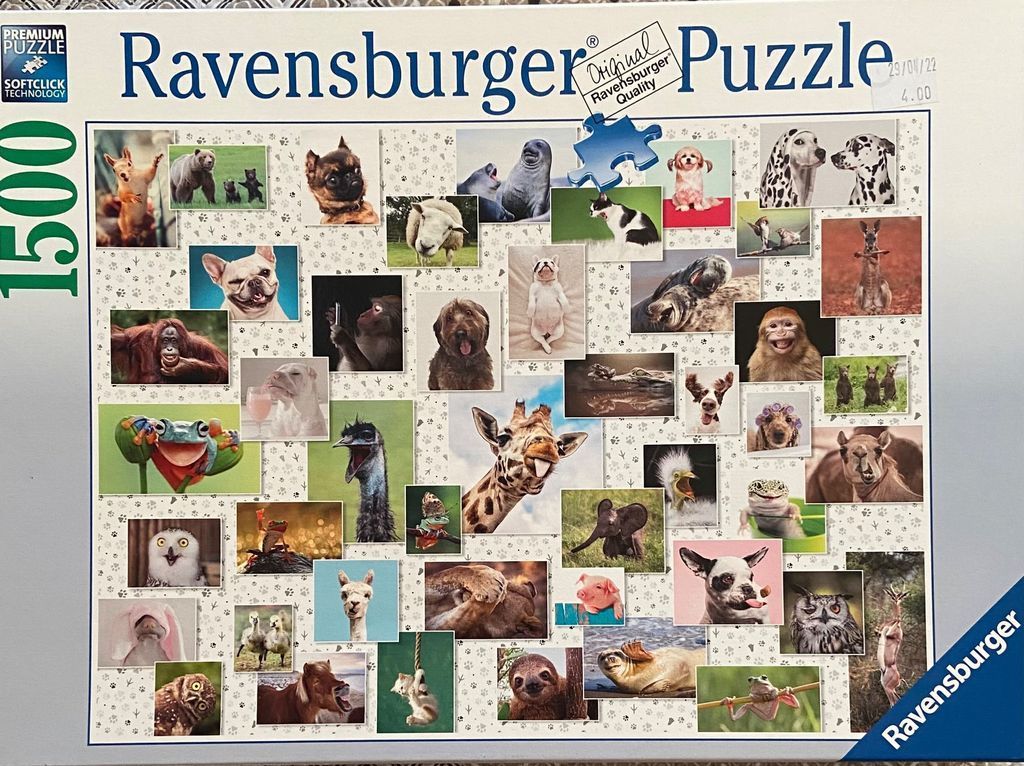 A collage of various animal photographs arranged over a light background patterned with paw prints.