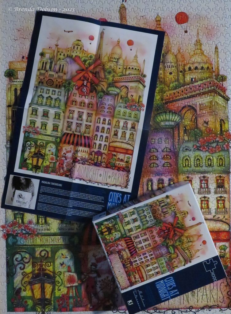 A whimsical illustration of Paris featuring iconic architecture, including the Eiffel Tower and a windmill.