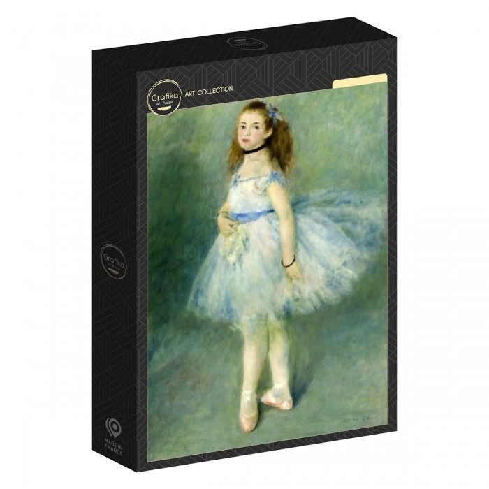 Impressionist painting of a young girl in a ballet dress with light blue tulle skirt.