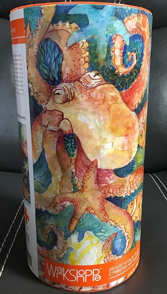 Watercolor illustration of an octopus with a starfish in a vibrant underwater scene