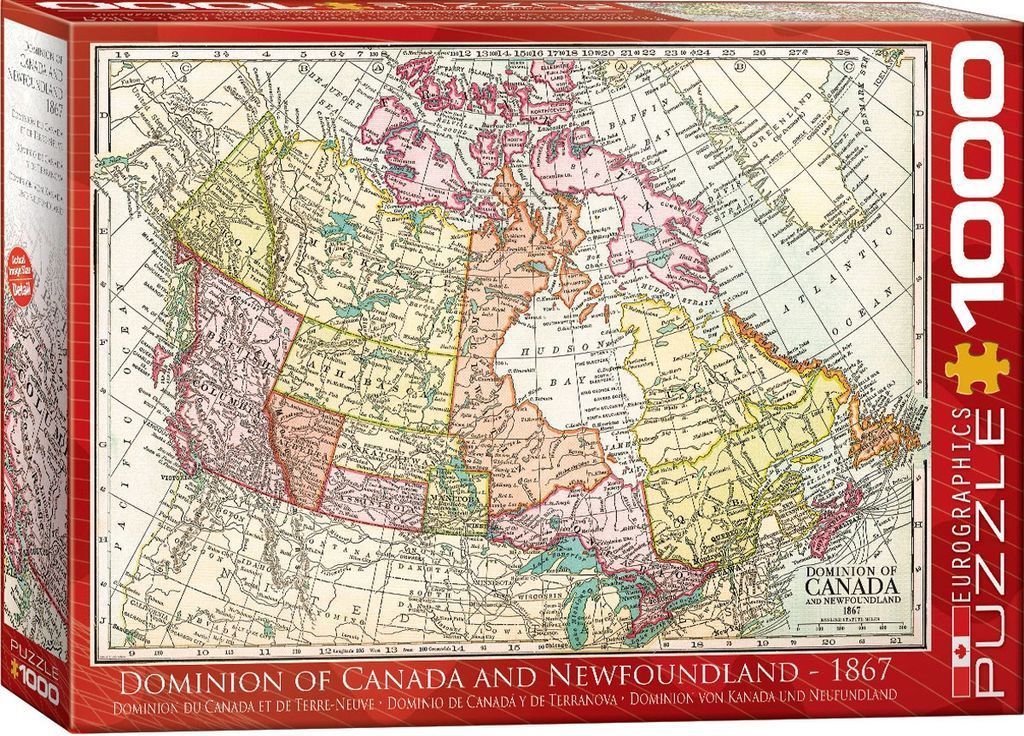 A vintage-style 1867 historical map of the Dominion of Canada and Newfoundland.