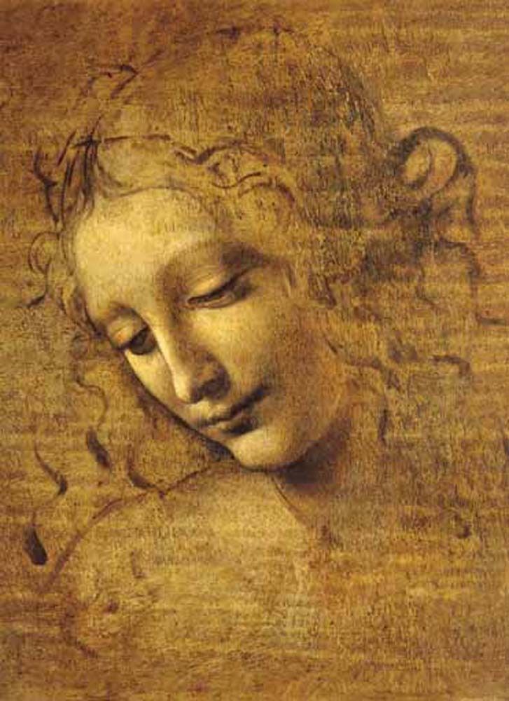 A close-up sketch of a young woman
