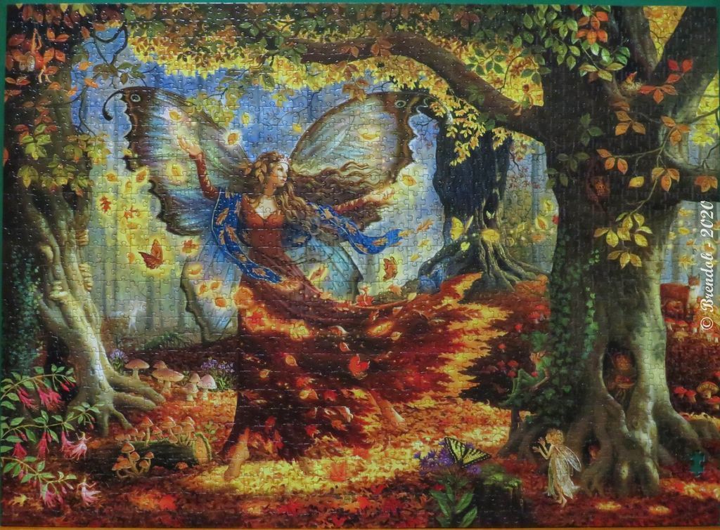 An ethereal autumn fairy standing in a magical forest, surrounded by falling leaves and small woodland creatures.