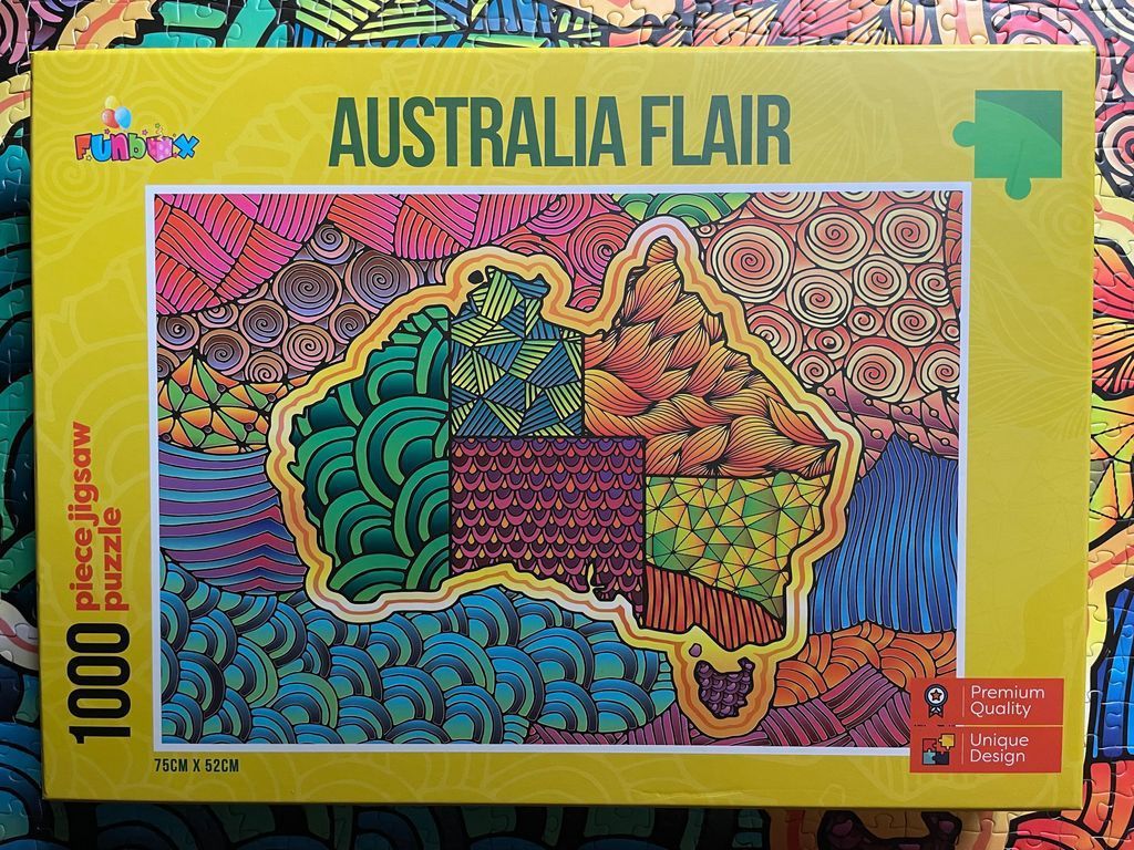 Stylized, colorful map of Australia featuring diverse zentangle-inspired patterns and geometric designs.