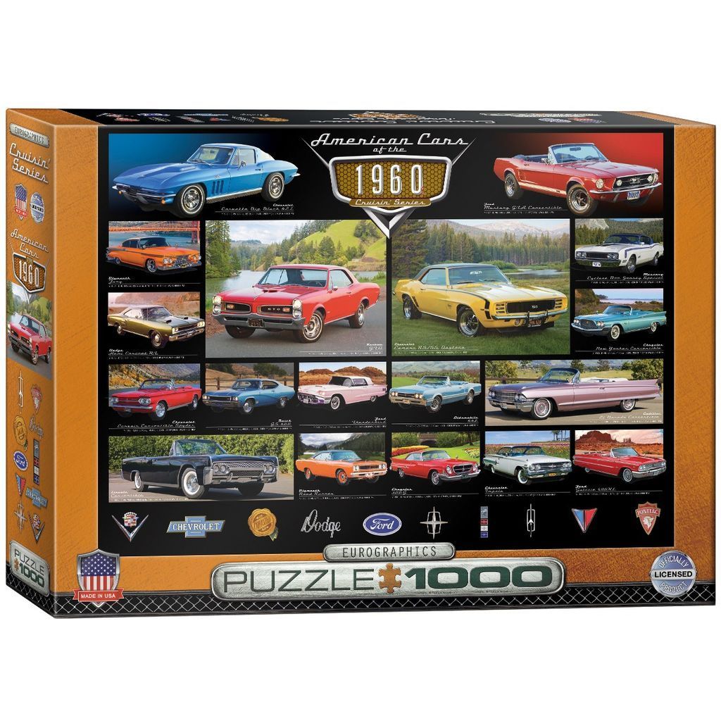 A montage of classic American muscle cars from 1960 on a black background.