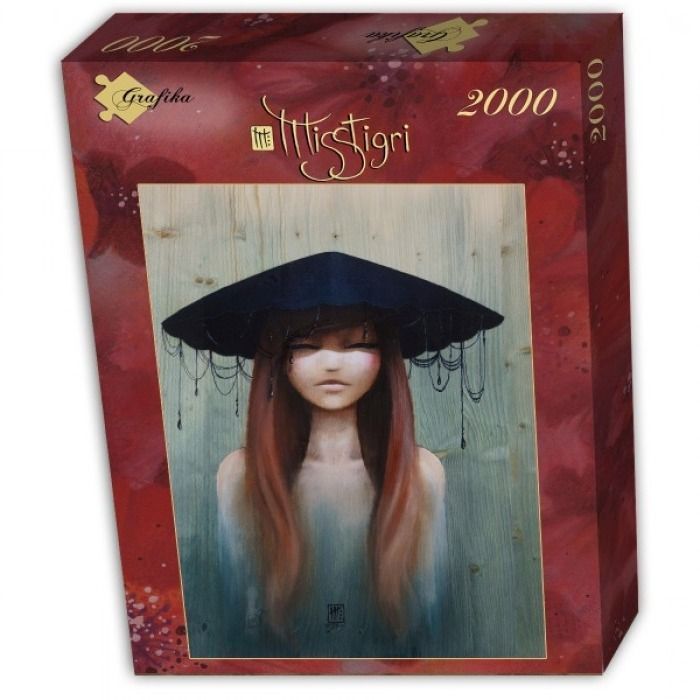 Digital portrait of a woman with long red hair wearing a dark, wide-brimmed hat against a pale wood background.