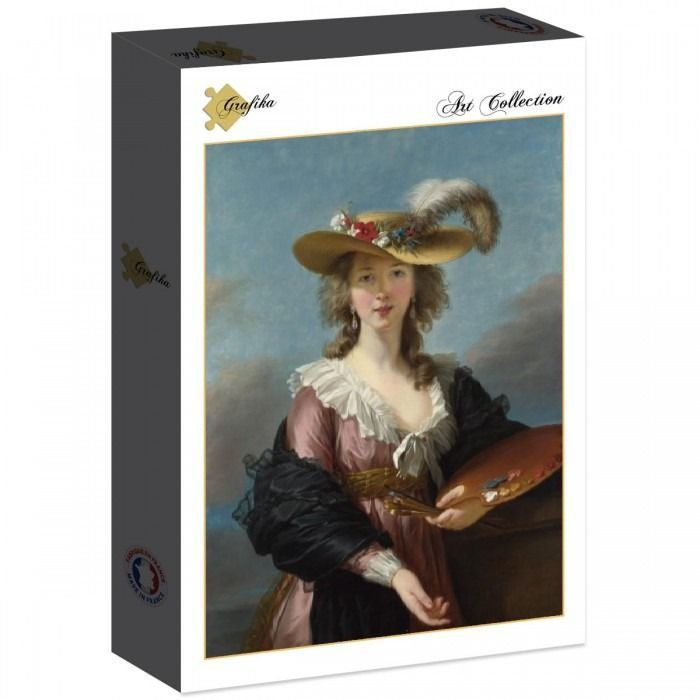 Portrait of an 18th-century female artist wearing a straw hat and holding a palette and brushes.