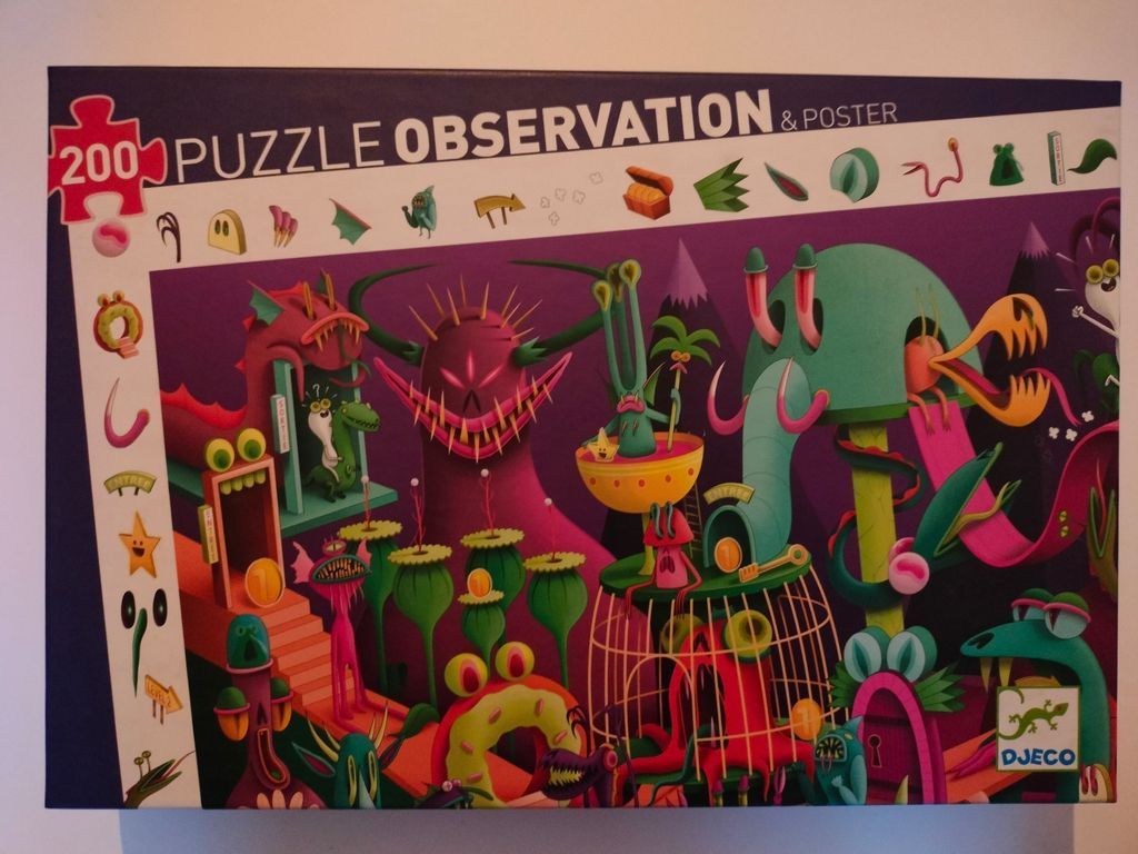 Whimsical, colorful cartoon illustration of strange monsters, alien plants, and a bizarre, imaginative landscape.