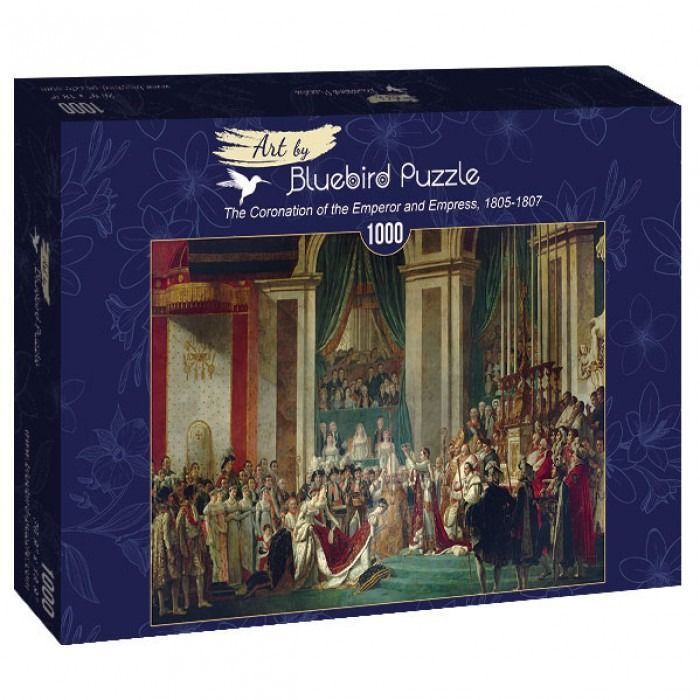 A detailed oil painting depicting the historical coronation ceremony of Napoleon and Josephine.