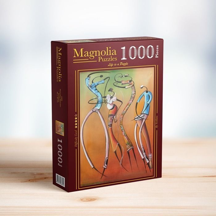 Stylized illustration of four elongated figures dancing against a gradient background.
