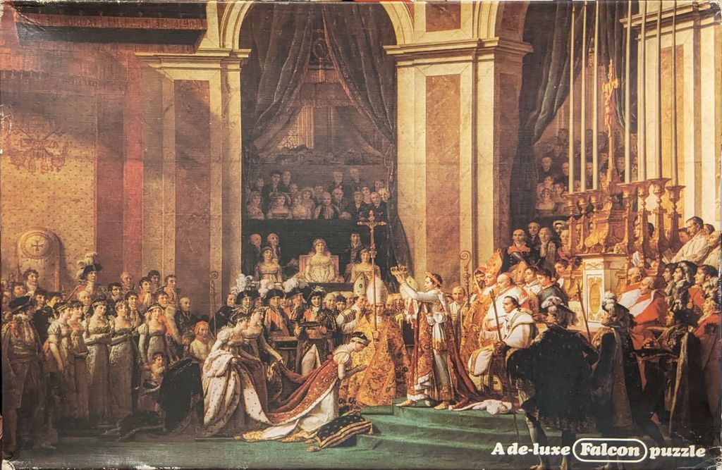 A historical painting depicting the coronation of Empress Josephine by Napoleon in a grand cathedral.