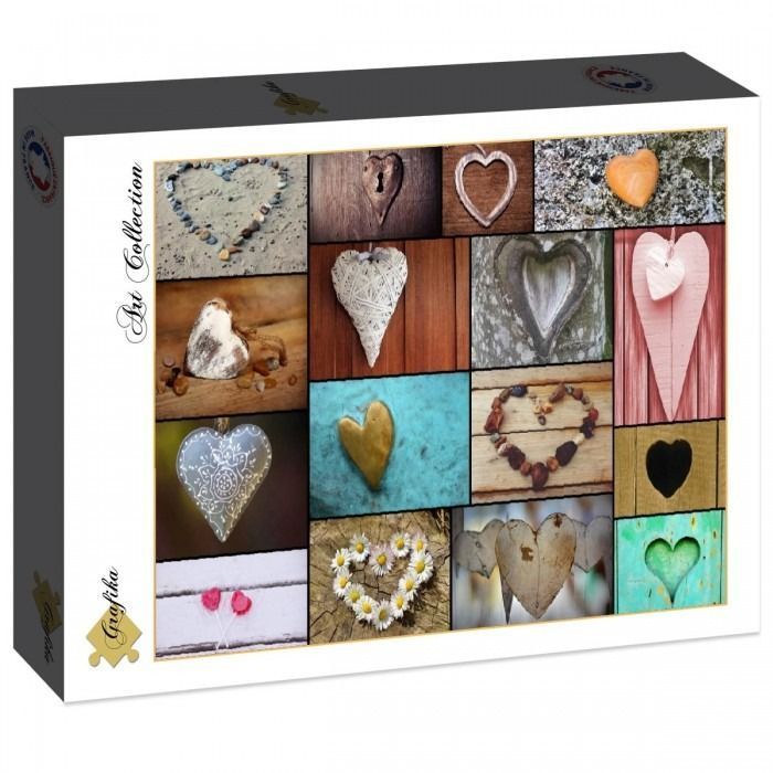 A collage of fifteen different heart-shaped objects and patterns found in nature and man-made materials.