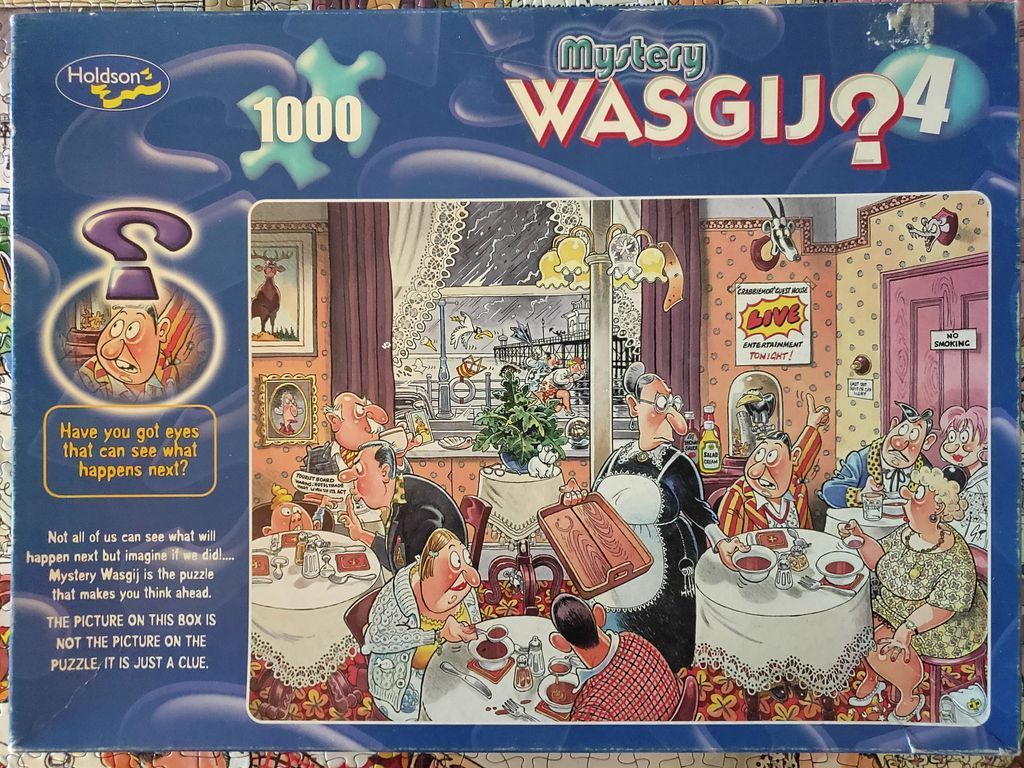 A cartoon illustration of a humorous scene in a crowded guesthouse dining room with various elderly diners.
