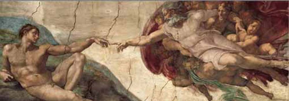 The Creation of Adam painting with God reaching toward Adam