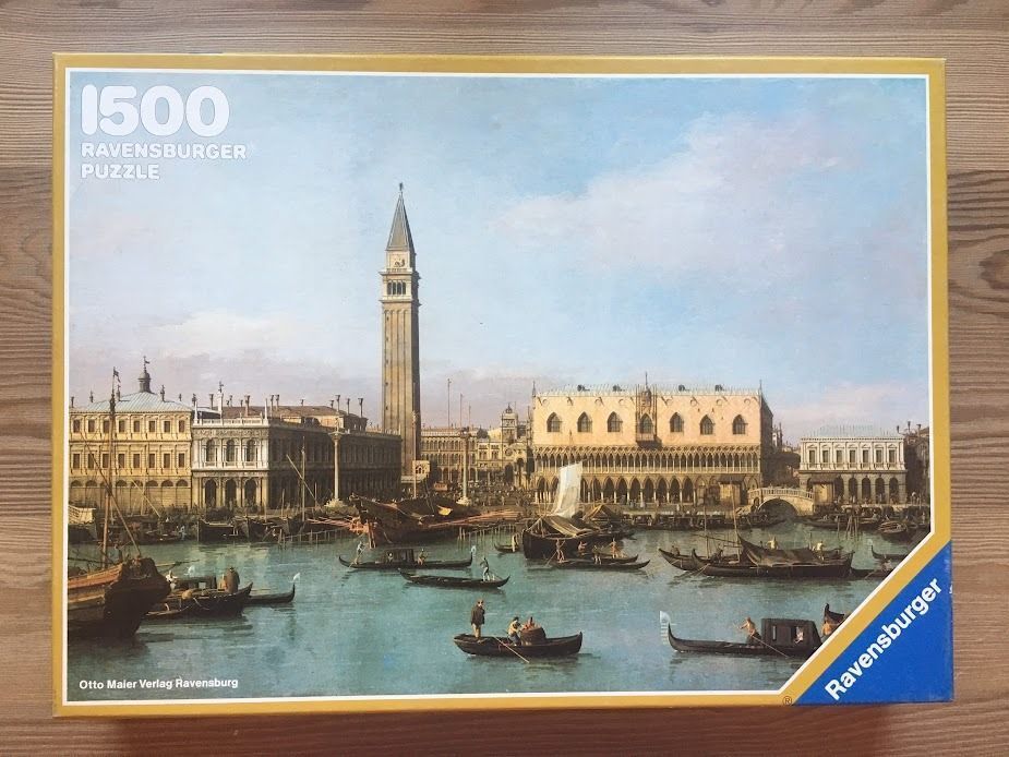 A detailed classical painting of the Venetian lagoon with the Campanile and Doge
