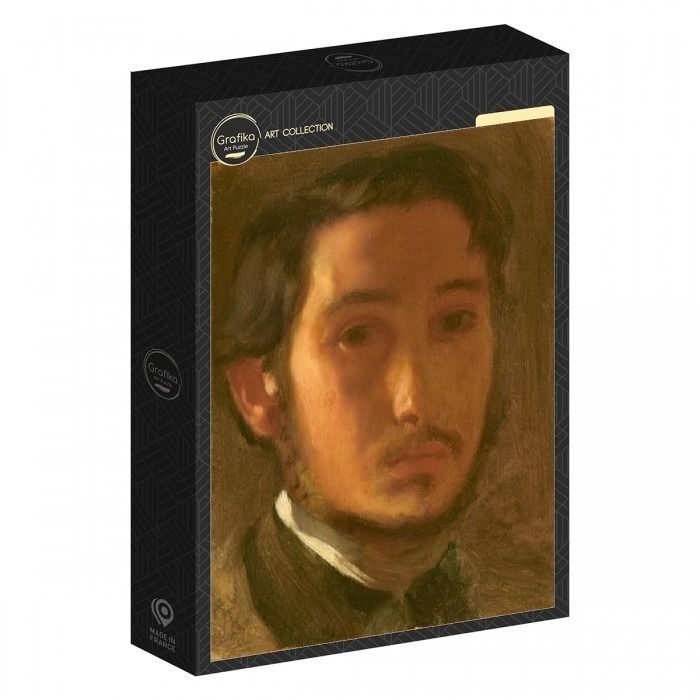 Oil painting portrait of a young man with dark hair and a light mustache.
