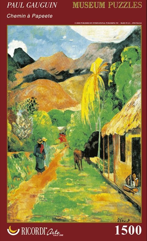 A post-impressionist landscape painting by Paul Gauguin depicting a rural path in Papeete with figures and a hut.