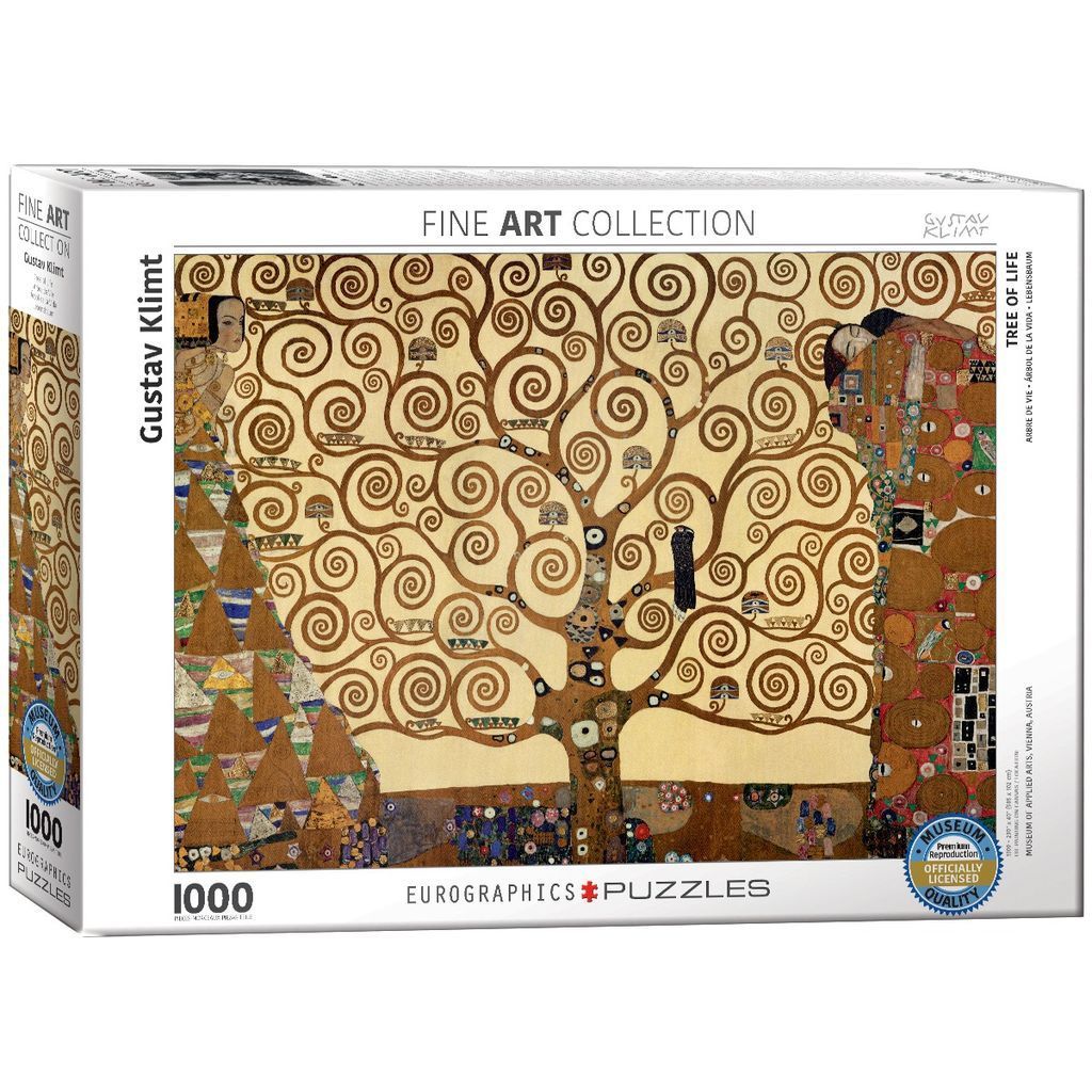 Gustav Klimt's Tree of Life painting showing a golden swirling tree with an embracing couple on the right.