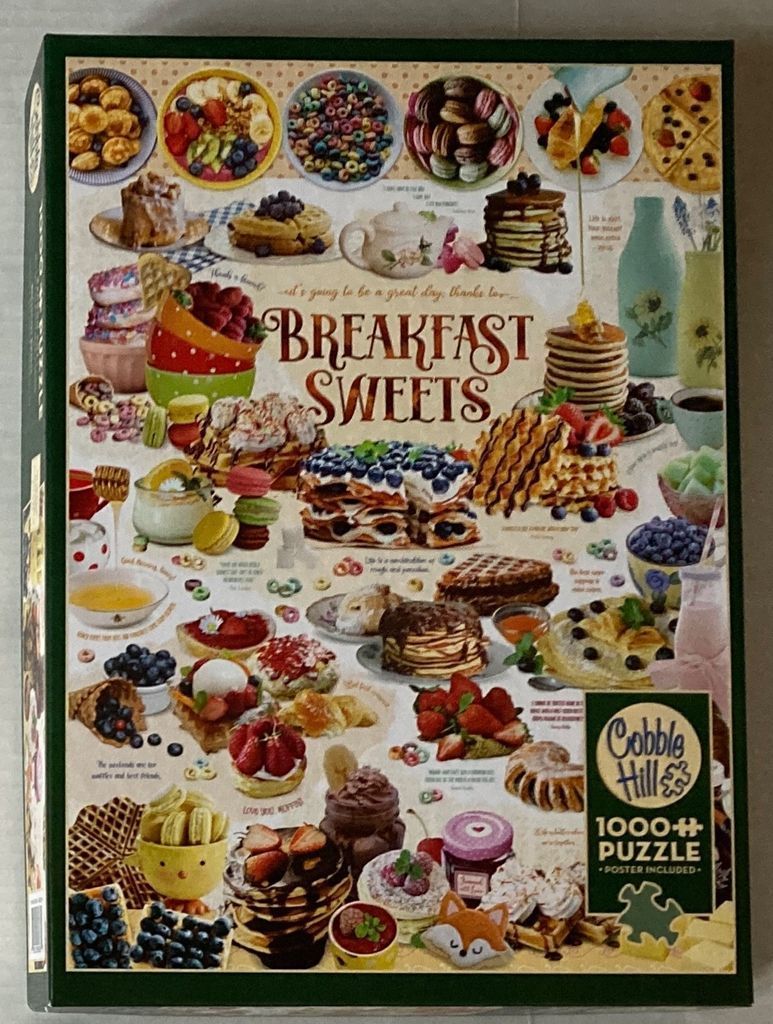 A collage of various breakfast treats and desserts featuring pancakes, waffles, berries, and sweets.