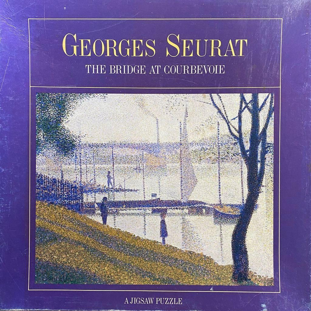 The Bridge at Courbevoie by Georges Seurat, a pointillist painting of a river scene.