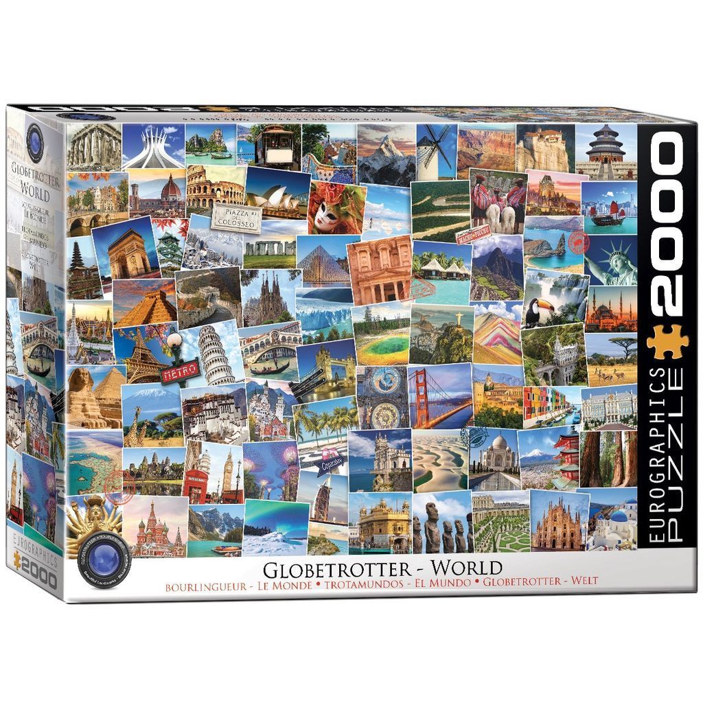 A collage of various world landmarks and travel scenes from across the globe.