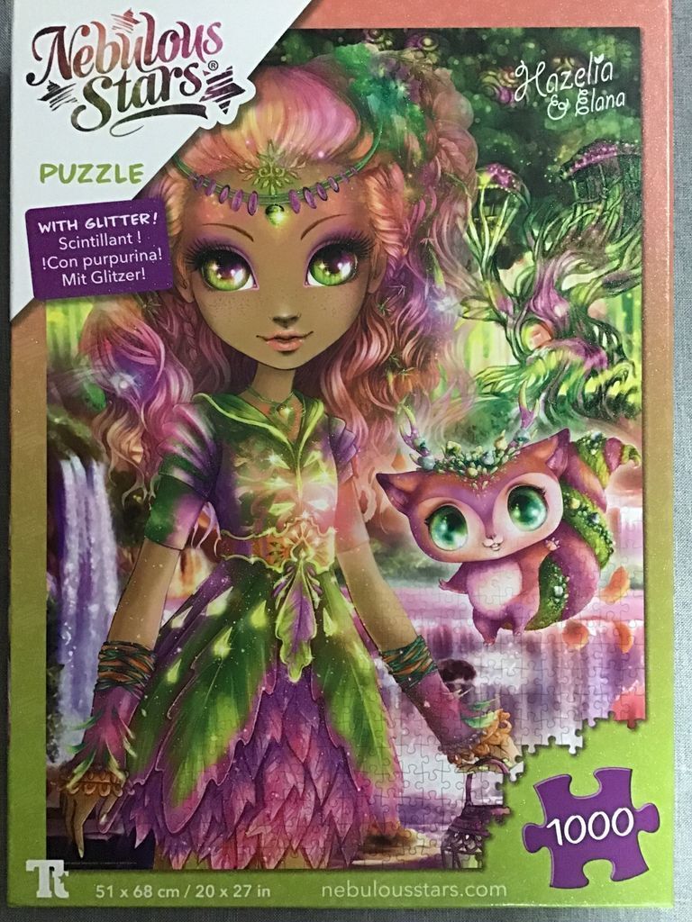 Illustration of a young girl with flowing pink hair and her small deer companion in a magical forest