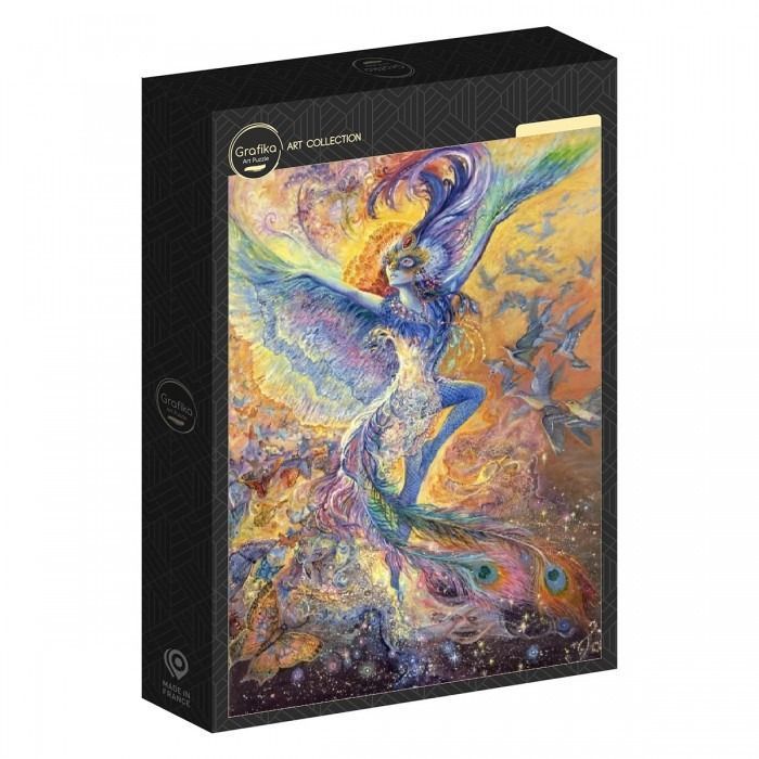 An ethereal, winged figure dancing amidst a vibrant, cosmic scene with birds and butterflies in a fantasy art style.