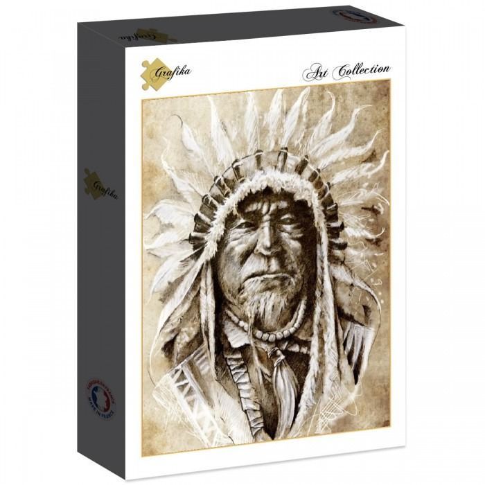 Charcoal drawing portrait of an elderly Native American man wearing a feathered war bonnet.