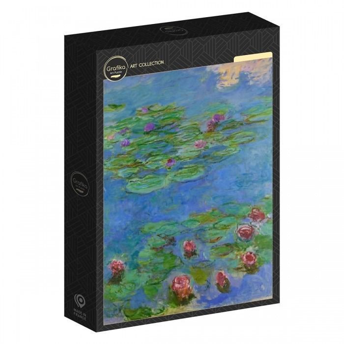 Impressionist painting of water lilies on a blue pond by Claude Monet