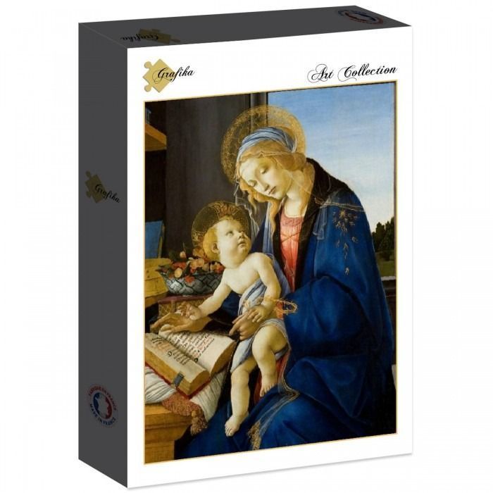 Renaissance painting of the Virgin Mary holding the Christ child near an open book.