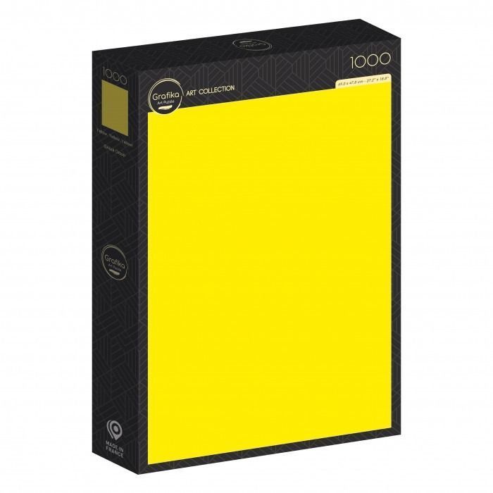 A minimalist image featuring a solid, vibrant yellow rectangular area set against a black background.