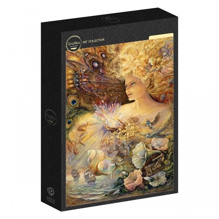 Fantasy illustration of a glowing goddess figure surrounded by butterflies, flowers, and a seaside landscape.