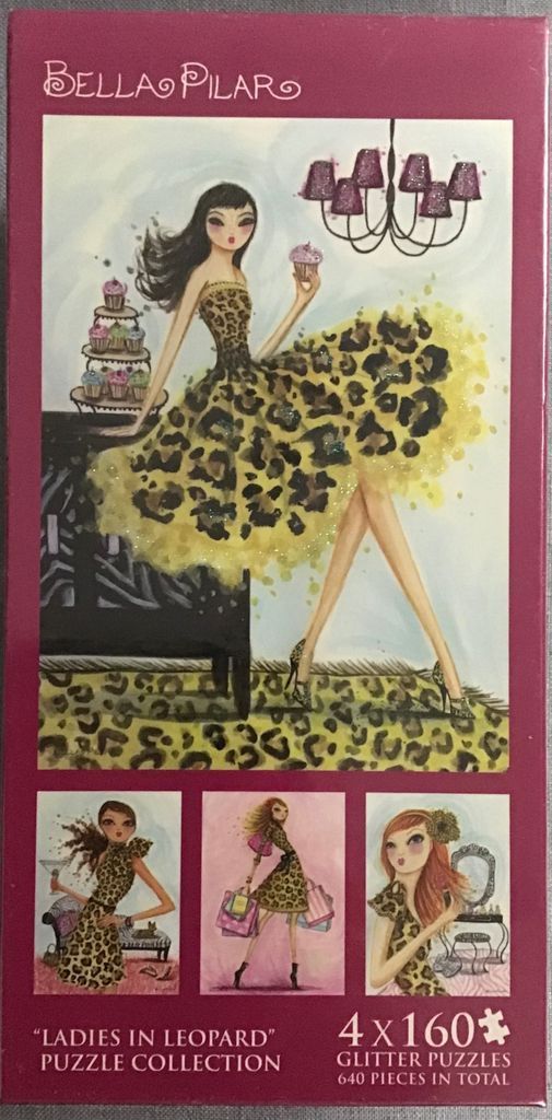 An illustration of a stylish woman in a leopard print dress holding a cupcake, surrounded by other fashionable women.