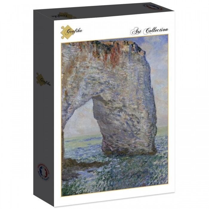 Impressionist painting of the Étretat cliff with its natural stone arch over a blue sea.