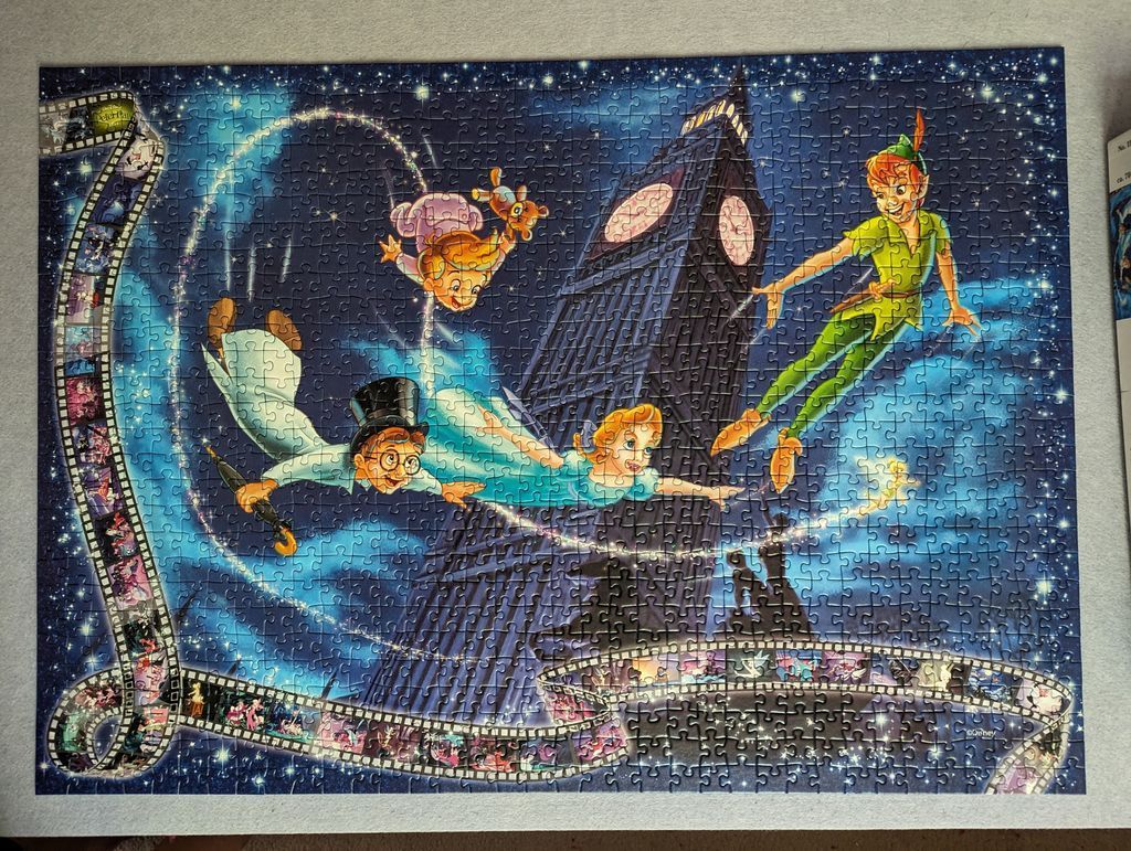 Peter Pan and the Darling children flying past Big Ben