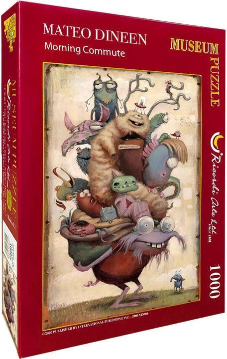 A whimsical illustration of a large, multi-eyed creature carrying a chaotic pile of smaller monsters on its back.