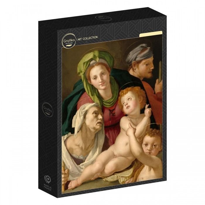 Renaissance-style oil painting of the Holy Family and a young John the Baptist