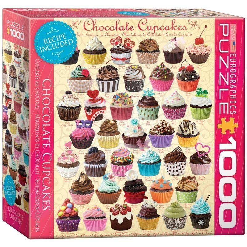A collection of various chocolate cupcakes decorated with different toppings and colorful paper liners.