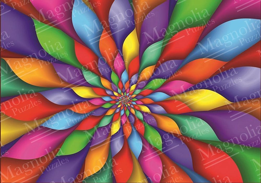 A vibrant, multicolored fractal flower pattern with a swirling, spiral design.