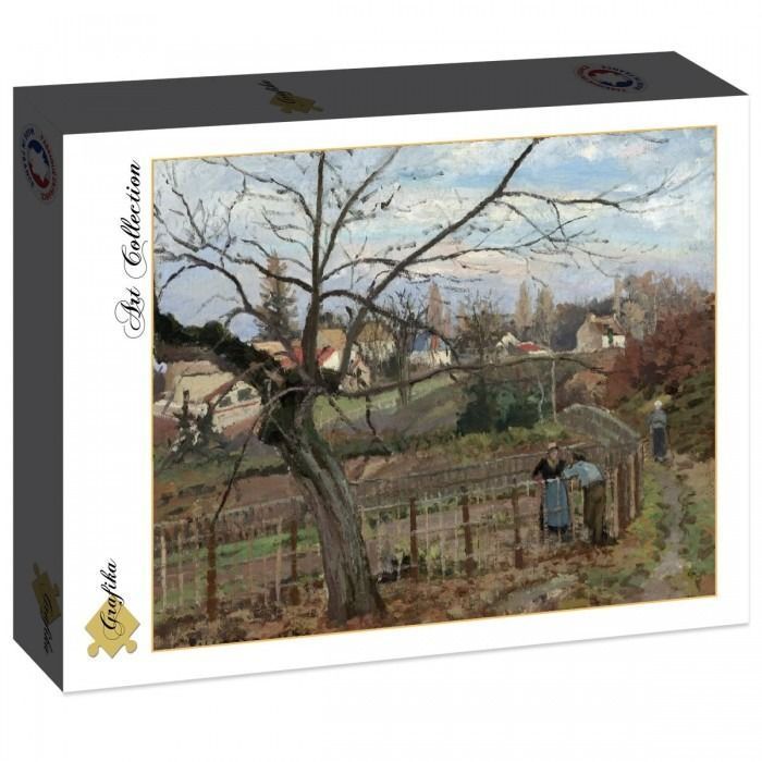 Impressionist landscape painting featuring a gnarled tree in the foreground and figures near a garden fence.