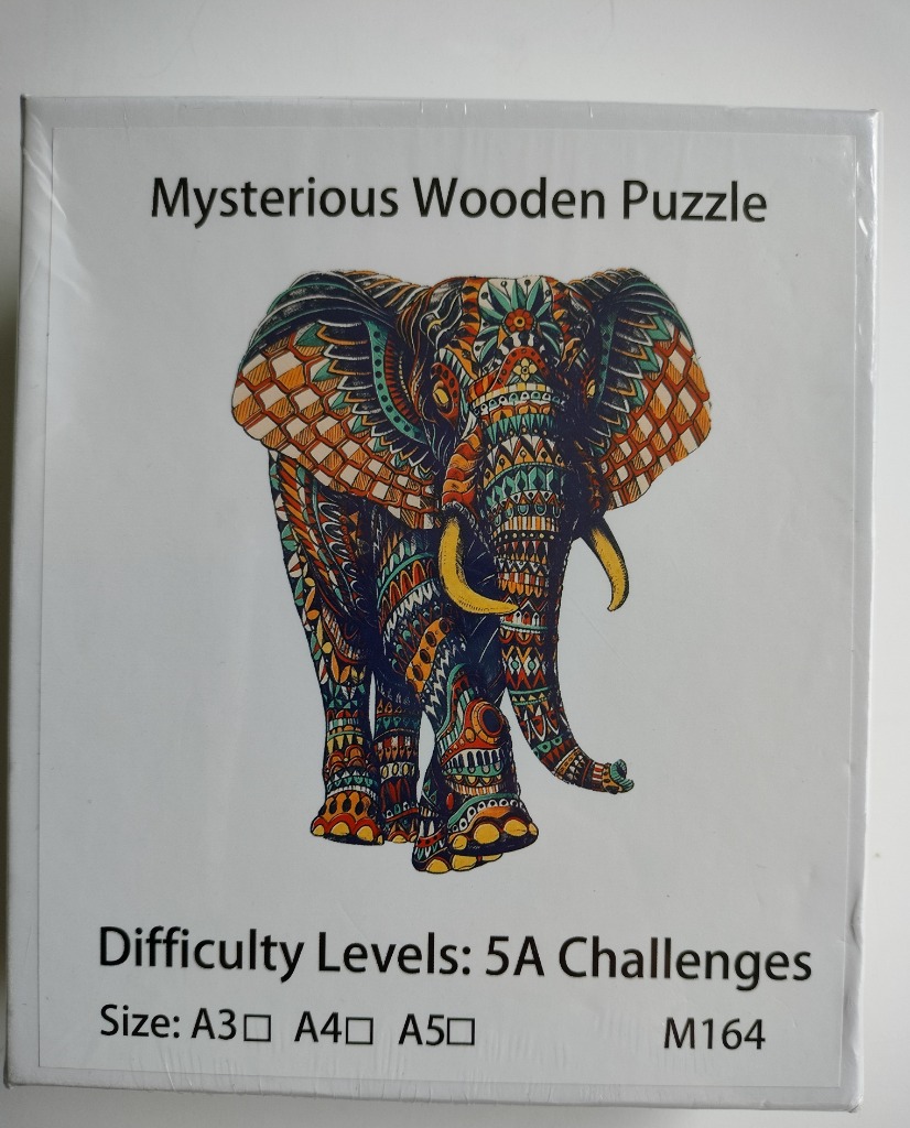 An intricate illustration of an elephant decorated with vibrant, multicolored tribal patterns against a white background.
