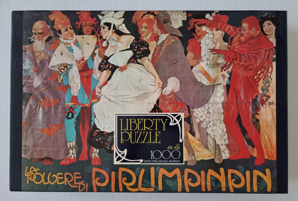 Illustration of a vibrant group of costumed performers in an Art Nouveau style.