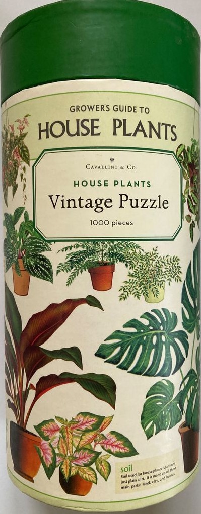 Vintage-style botanical illustration of various house plants on a cream background.