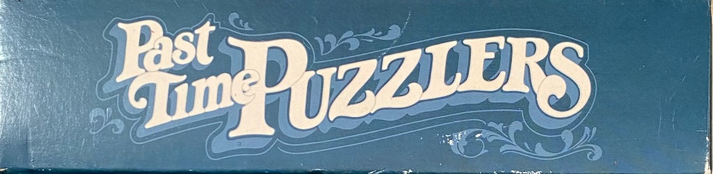 "Past Time Puzzlers" text in stylized white lettering on blue background.