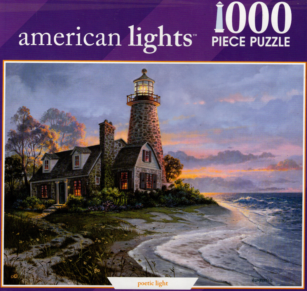 A stone lighthouse and an adjacent cottage sit on a cliff overlooking the ocean at sunset.