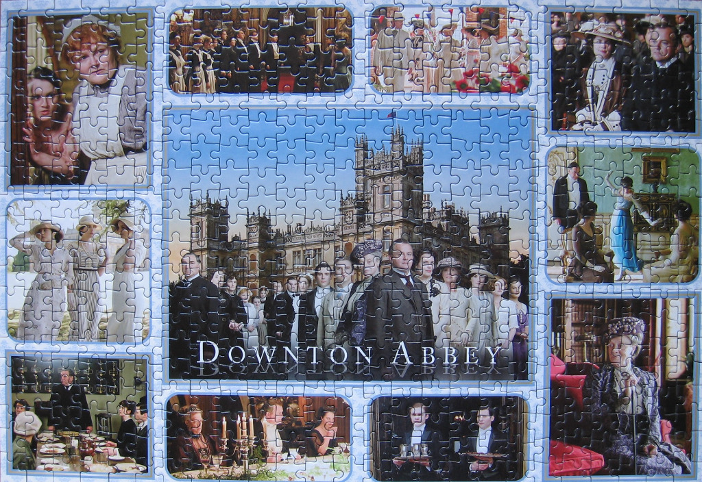 A montage of scenes featuring the cast and exterior of Downton Abbey.
